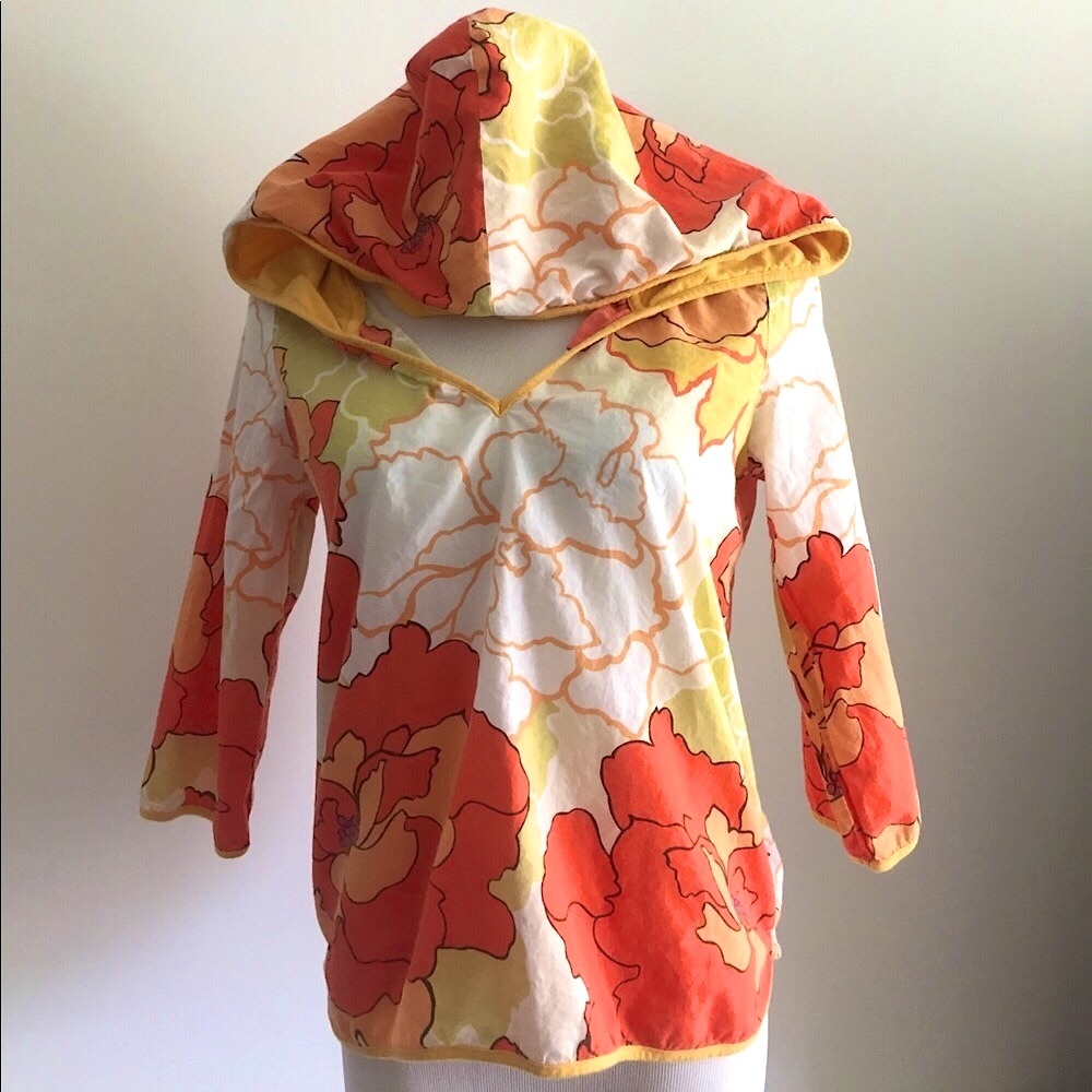Rare Anthropologie Hooded Floral Tunic Top Small